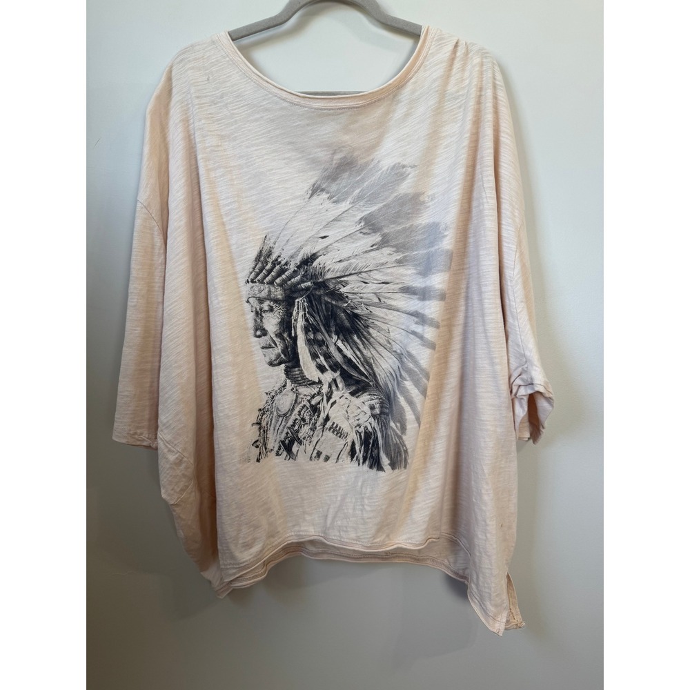 Jaded Gypsy Oversized Native American Chief Graphic Tee Boho One Size